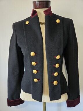 MONDI vintage Cashmere And Wool Military-Style Blazer with Burgundy Velevet trim